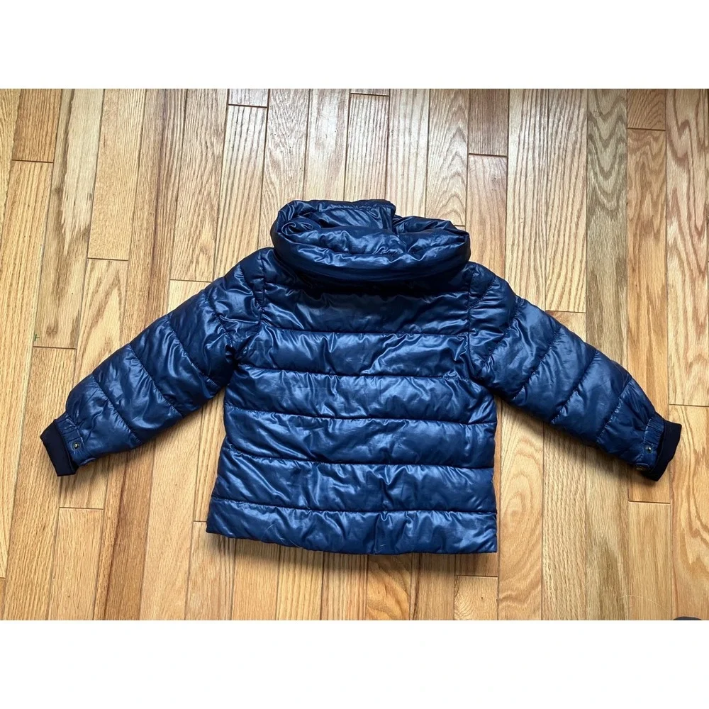 Baby Gap Toddler‎ Girl Navy Blue Shiny Puffer Jacket Asymmetrical Zip Size 4